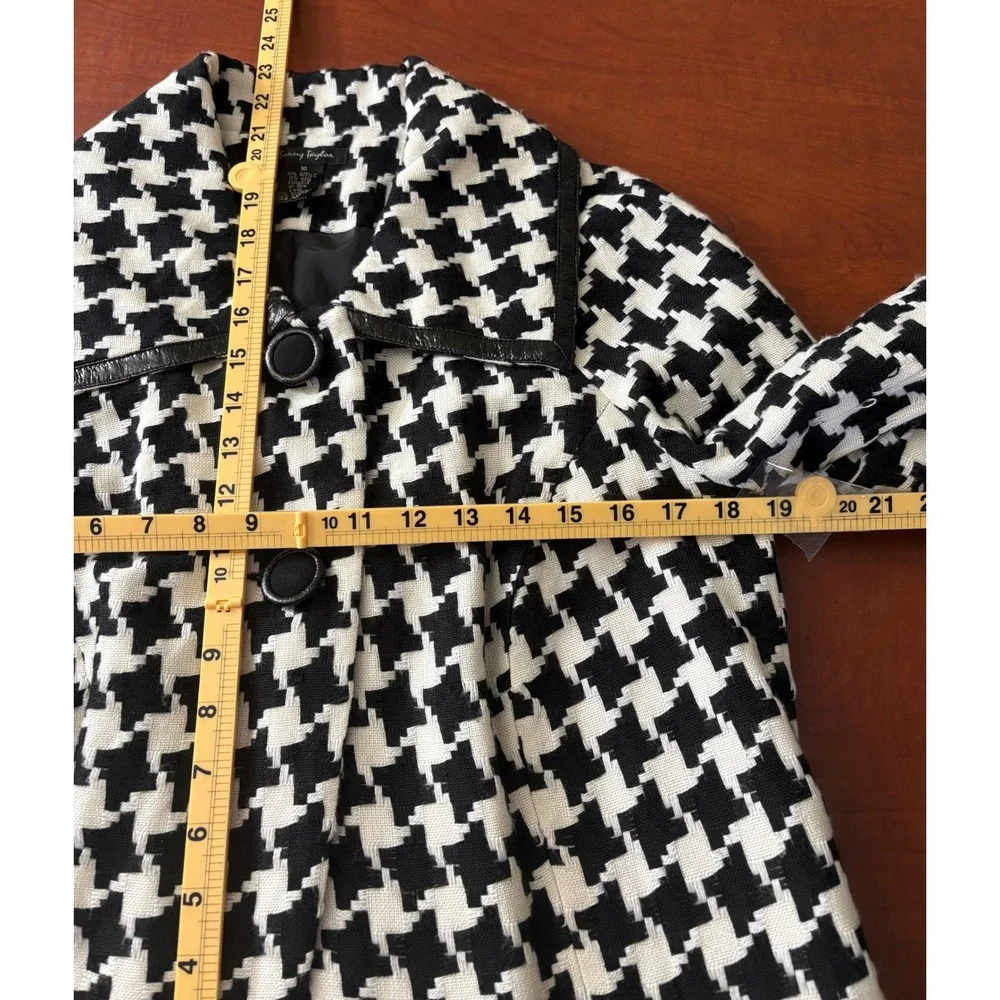 Sunny Taylor Womens Houndstooth Cropped Swing Jacket Black White Size 10 Trim - Picture 4 of 6